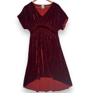 Cabi Velvet Dress Y2K Tribute Hi-Lo V-Neck Regal Boho Vamp Burgundy Red S